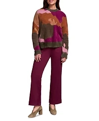 Tribal Women's Fuzzy Intarsia Crew Neck Sweater
