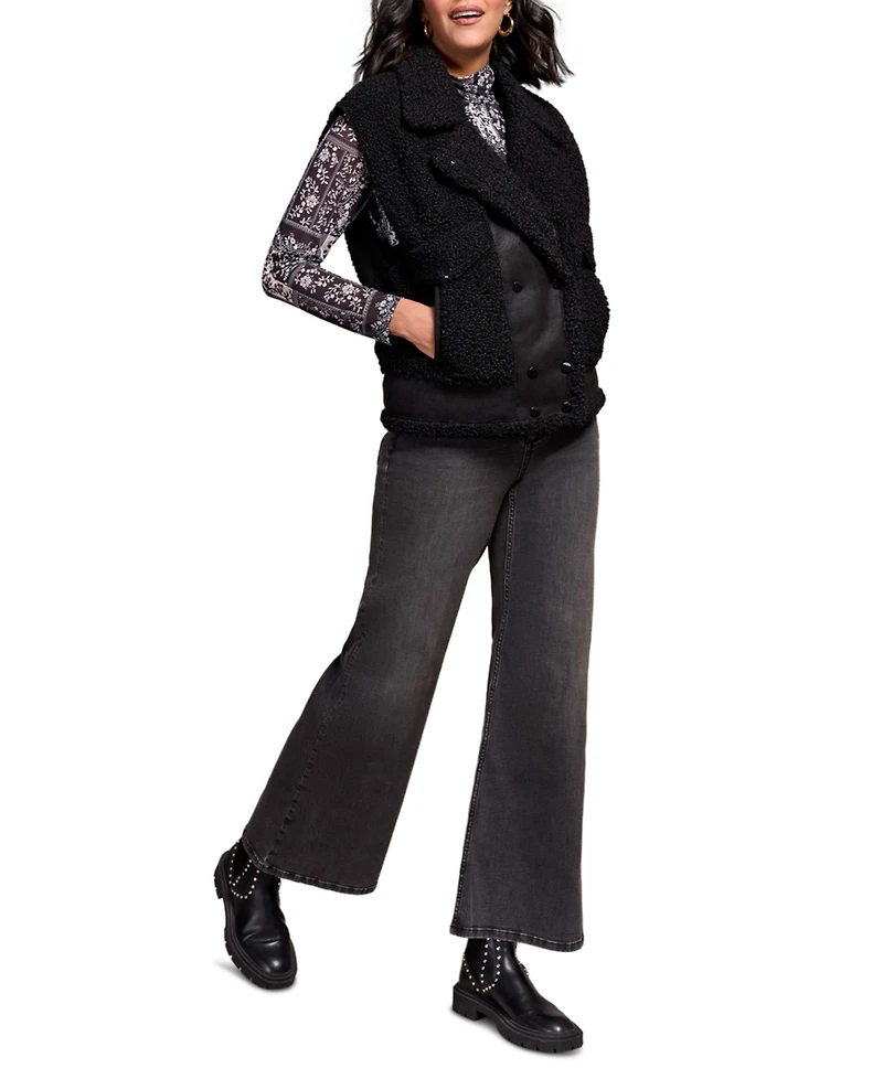 Tribal Women's Collared Sleeveless Sherpa Vest
