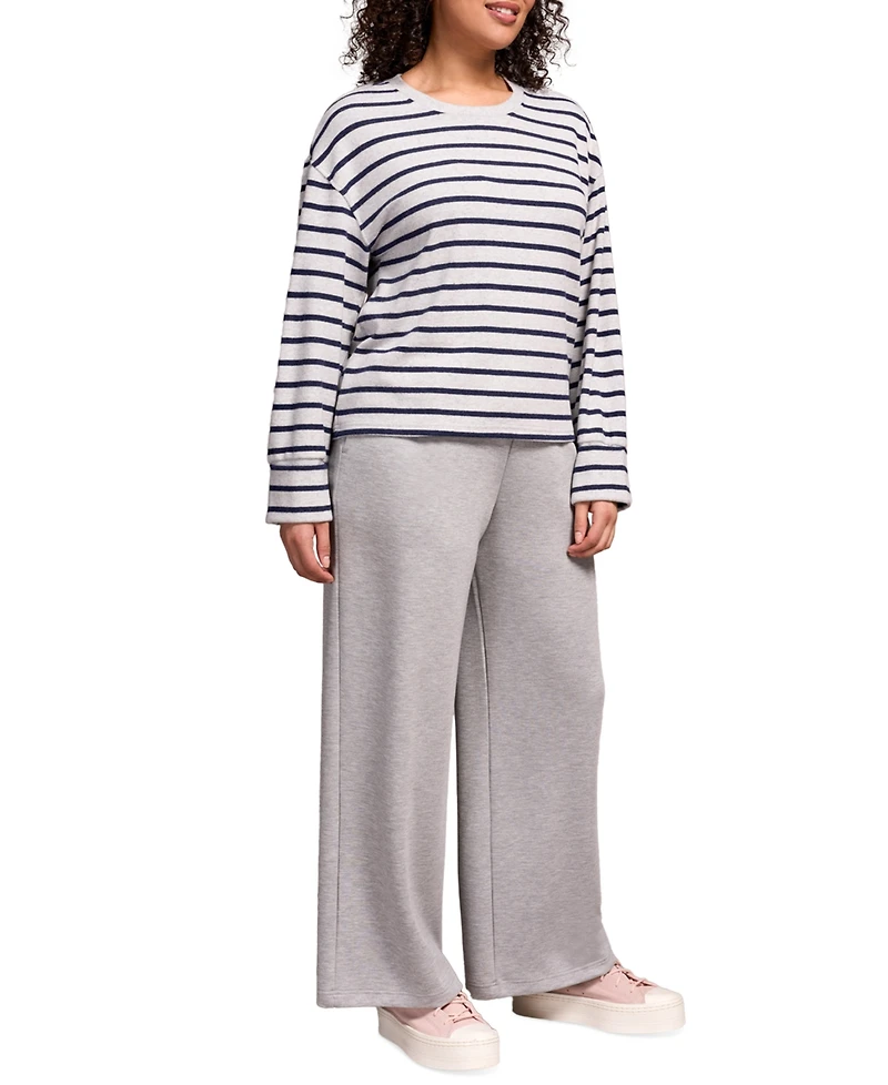 Tribal Women's Long Sleeve Stripe Crew Neck Brush Knit Top