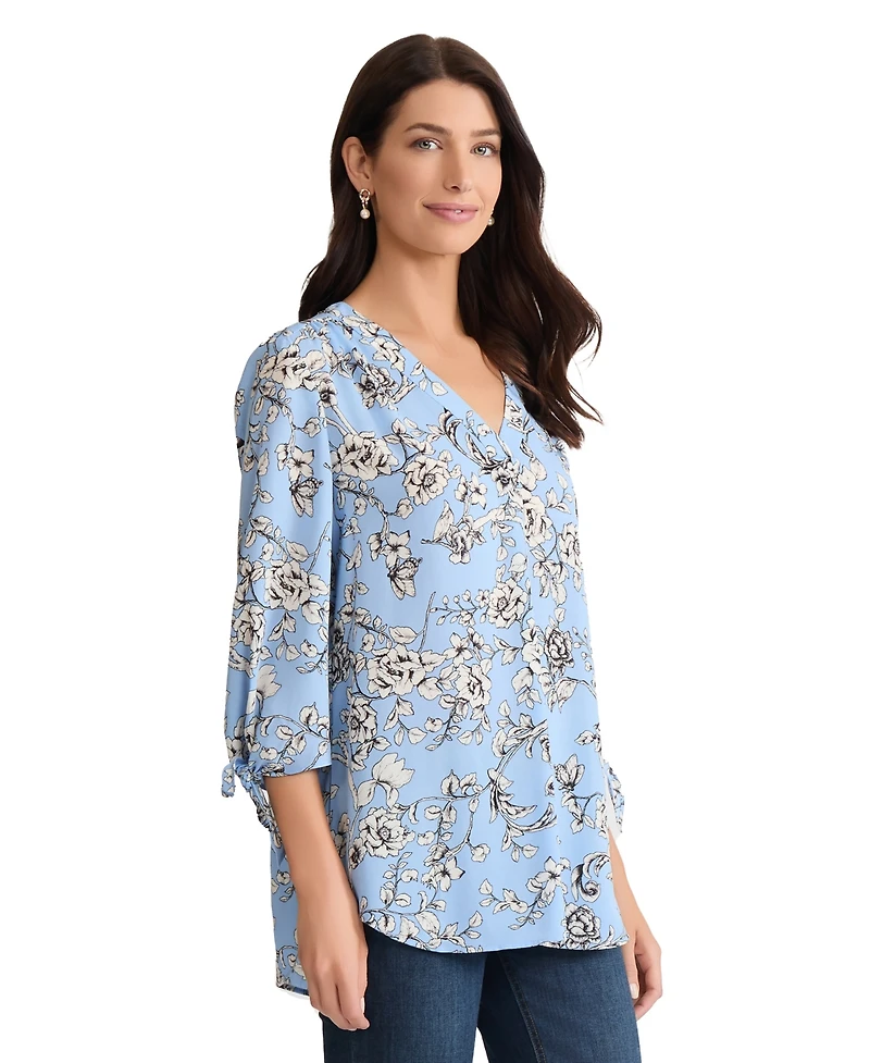 Jones New York Women's V-Neck Blouse with Tie Top