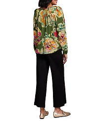Tribal Women's Floral Textured Wove Notch Neck Top