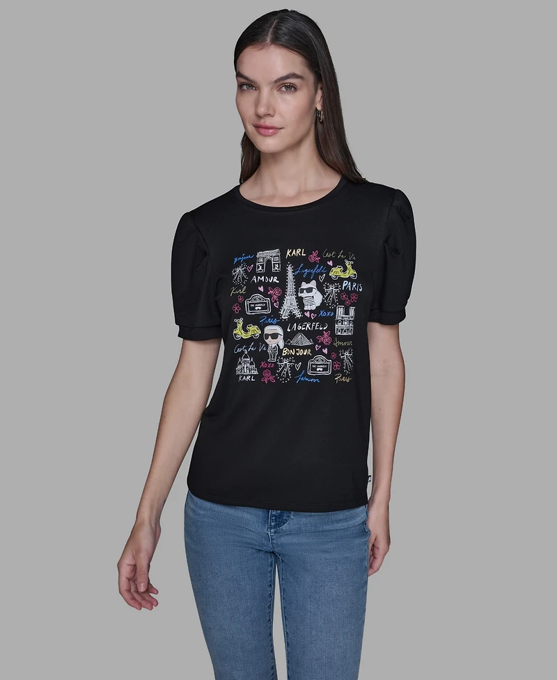 Karl Lagerfeld Paris Women's Printed Short-Sleeve Top