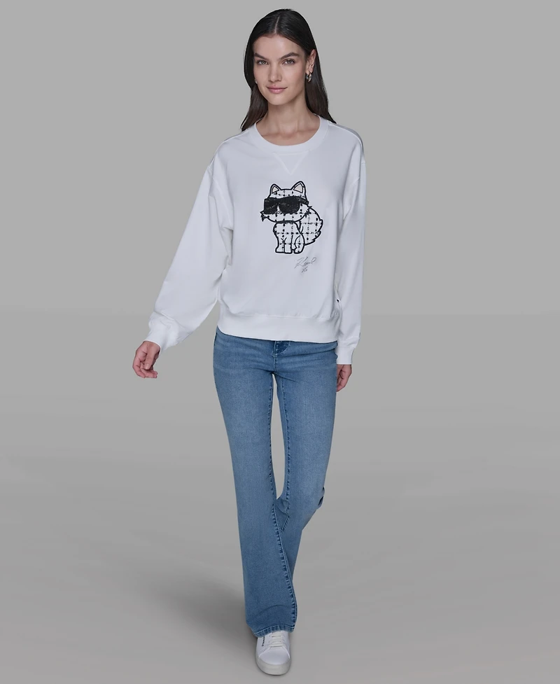 Karl Lagerfeld Paris Women's Emoji Choupette Detail Sweater