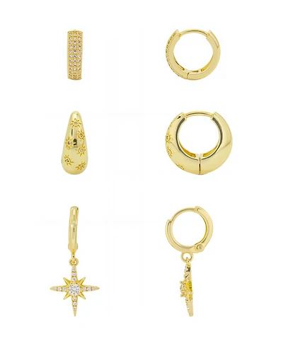 Unwritten Cubic Zirconia Endless Hoop, Cubic Zirconia Stars Endless Hoop Cubic Zirconia Stars Clutch Hoop 3Pair Set