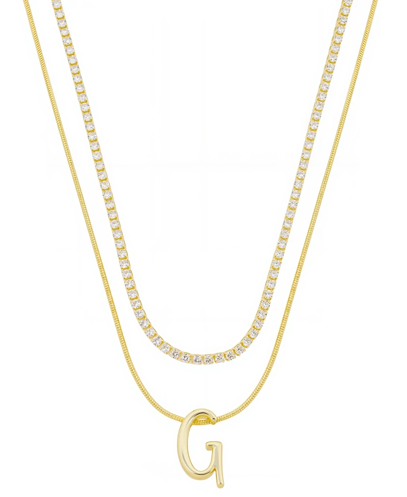 Unwritten Letter "G" Initial Snake Chain Cubic Zirconia Chain Necklace With Extender 2Pcs Set