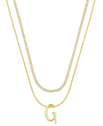 Unwritten Letter "G" Initial Snake Chain Cubic Zirconia Chain Necklace With Extender 2Pcs Set