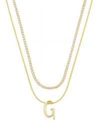 Unwritten Letter "G" Initial Snake Chain Cubic Zirconia Chain Necklace With Extender 2Pcs Set