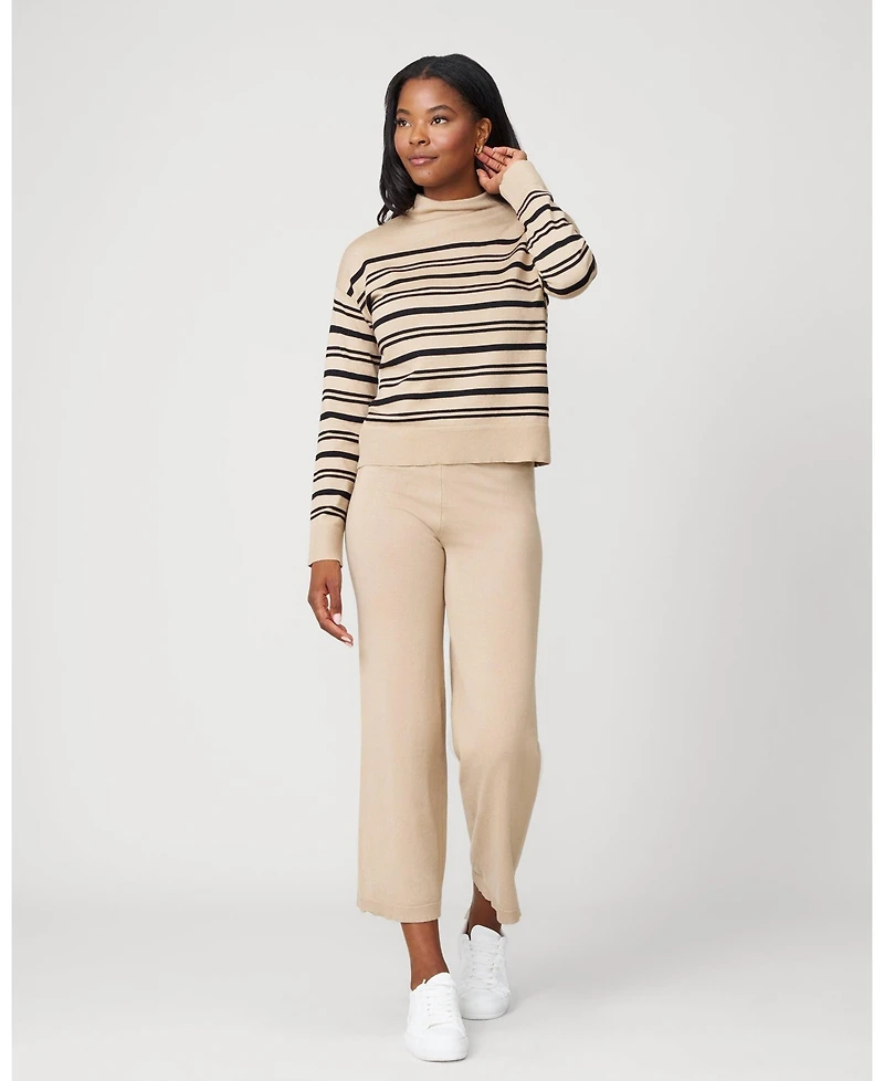 Cable & Gauge Women's Funnel Neck Stripe Sweater & Wide Leg Pant Set