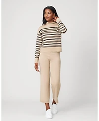Cable & Gauge Women's Funnel Neck Stripe Sweater & Wide Leg Pant Set