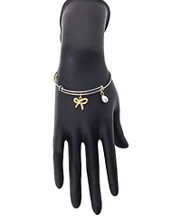 Unwritten Two Tone Tone Bow, Glass Cultivated Pearl Crystal Bezel Bangel Barcelet