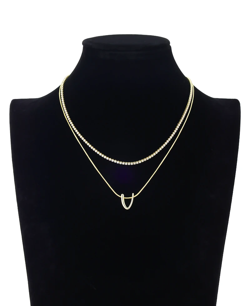 Unwritten Letter "V" Initial Snake Chain Cubic Zirconia Chain Necklace With Extender 2Pcs Set