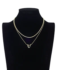 Unwritten Letter "V" Initial Snake Chain Cubic Zirconia Chain Necklace With Extender 2Pcs Set