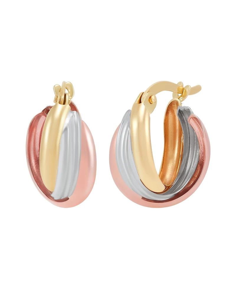 Macy's Small Oval Triple Crossover Tube Hoop Earrings in 10K Yellow, White and Rose Gold