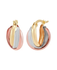Macy's Small Oval Triple Crossover Tube Hoop Earrings in 10K Yellow, White and Rose Gold