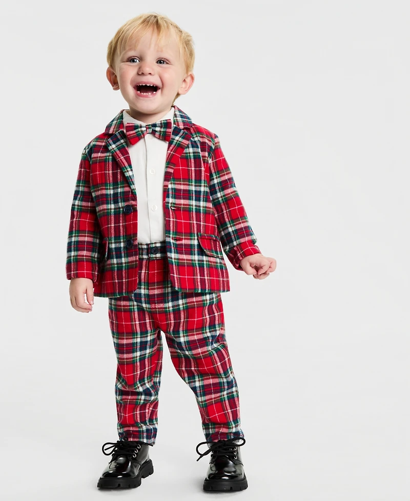 First Impressions Baby Boys 3-Pc. North Pole Bowtie, Bodysuit & Plaid Pants Set, Macy's Exclusive