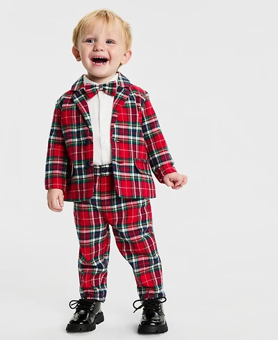 First Impressions Baby Boys 3-Pc. North Pole Bowtie, Bodysuit & Plaid Pants Set, Macy's Exclusive