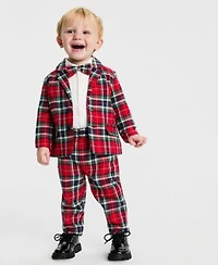 First Impressions Baby Boys North Pole Cotton Flannel Blazer Bowtie Bodysuit Plaid Pants Set Macys Exclusive