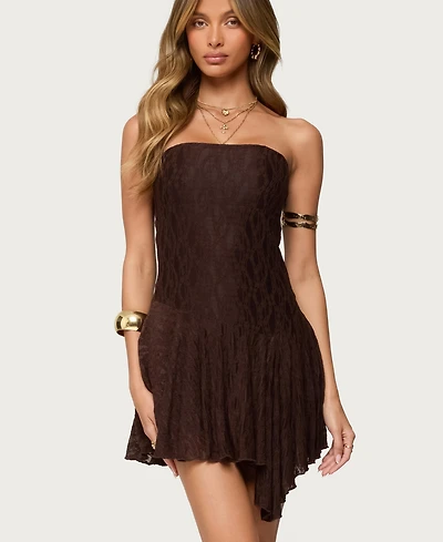 Edikted Women's Elaia Asymmetric Strapless Lace Mini Dress
