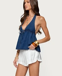 Edikted Women's Safia Denim Halter Top