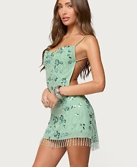 Edikted Women's Embellished Fringed Backless Mini Dress