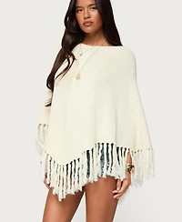 Edikted Women's Kamila Fringe Knit Poncho