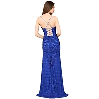 Lara Women's Lace Up Open Back Beaded Dress