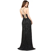 Lara Women's Lace Up Open Back Beaded Dress