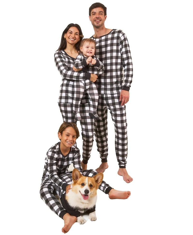 Leveret Dog Cotton Pajamas, Plaid Black and White, Matching Family Christmas Pajamas