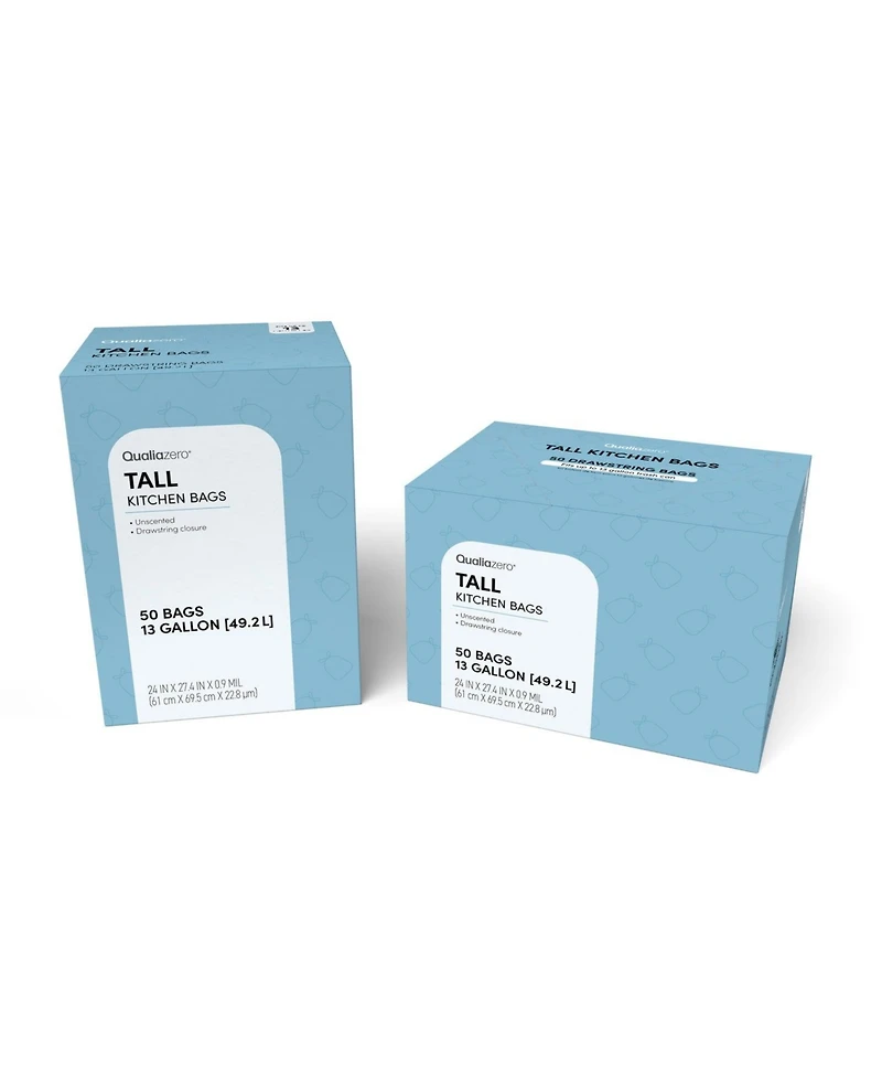 Qualiazero 13 Gallon Trash Bag (Tall Kitchen Bags) - Unscented, 50 bags/box