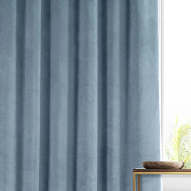 Half Price Drapes Copenhagen Blue Signature Plush Velvet Hotel Blackout Curtain