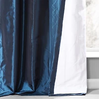 Half Price Drapes Navy Ruched Solid Faux Silk Taffeta Room Darkening Curtain