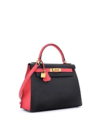 Pre-Owned Hermes Kelly 28 Handbag Bicolor Chevre Mysore with Brushed Gold Hardware