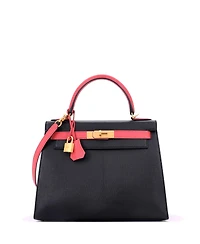 Pre-Owned Hermes Kelly 28 Handbag Bicolor Chevre Mysore with Brushed Gold Hardware