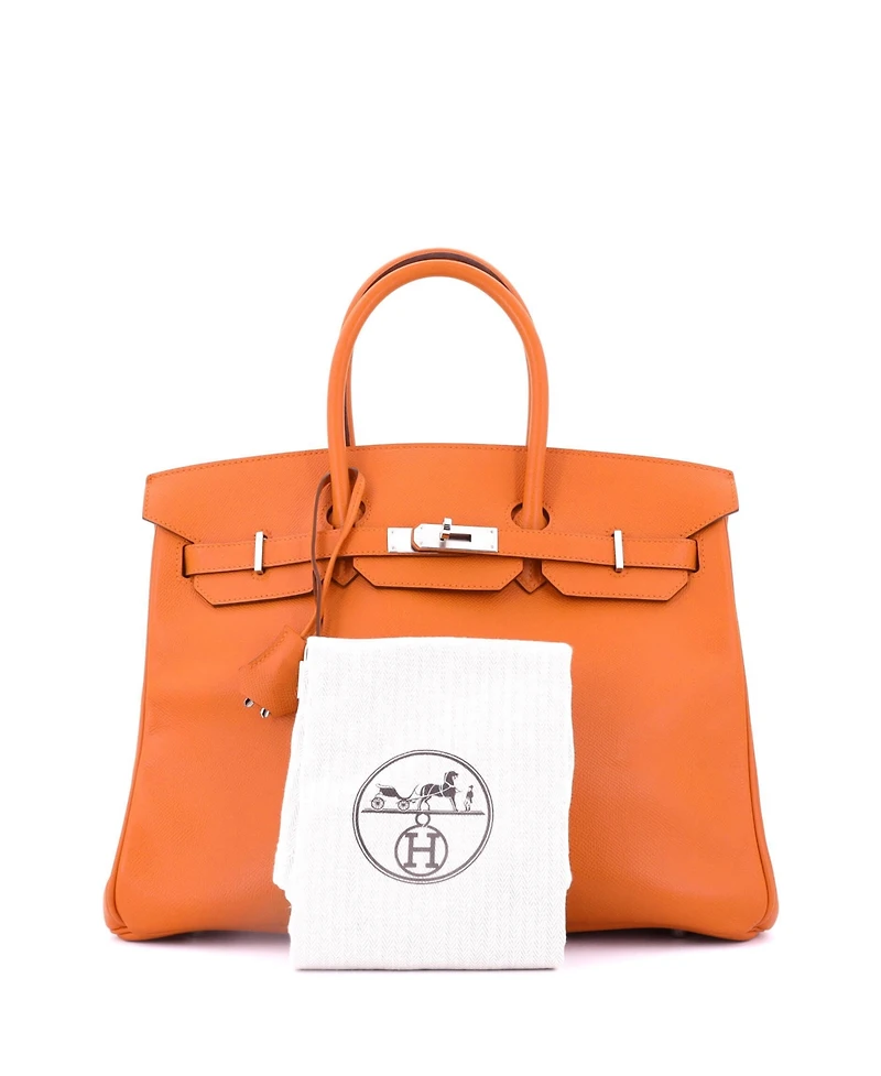 Pre-Owned Hermes Birkin 35 Handbag Orange Epsom with Palladium Hardware