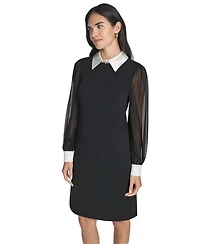 Jessica Howard Petite Bishop Sleeve Shirt Collar Sheath Dress