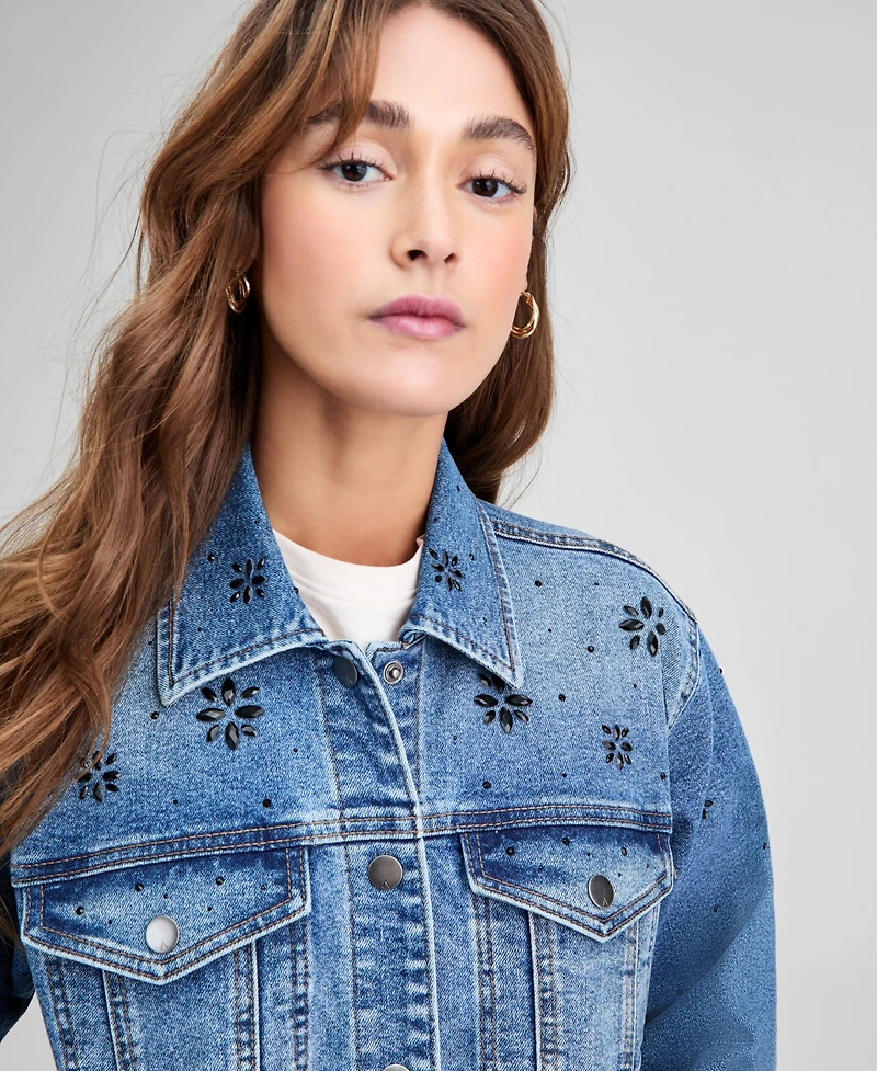 And Now This Petite Embellished Boyfriend Denim Jacket, Macy's Exclusive