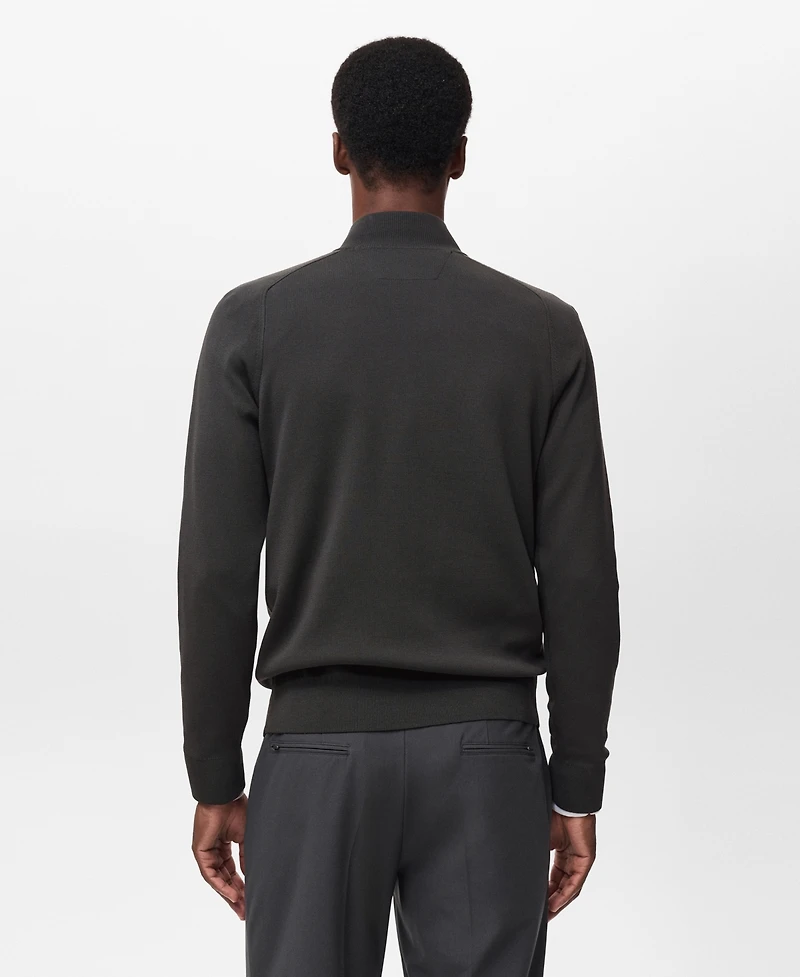 Mango Men's Breathable Zip-Neck Sweater