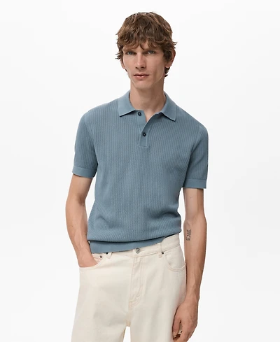 Mango Men's Openwork Knitted Cotton Polo Shirt