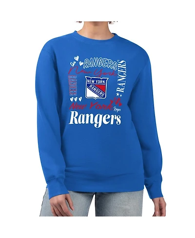 G-iii 4Her by Carl Banks Women's Blue New York Rangers Collage Graphic Fleece Long Sleeve Pullover Sweatshirt