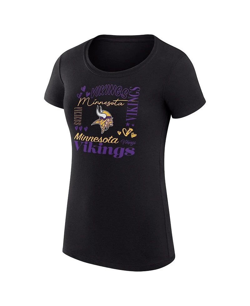 G-iii 4Her by Carl Banks Women's Black Minnesota Vikings Super-Slim Fit Lightweight Collage Team T-Shirt