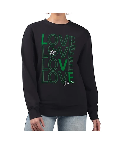 G-iii 4Her by Carl Banks Women's Black Dallas Stars Lots Of Love Team Logo Graphic Pullover Sweatshirt