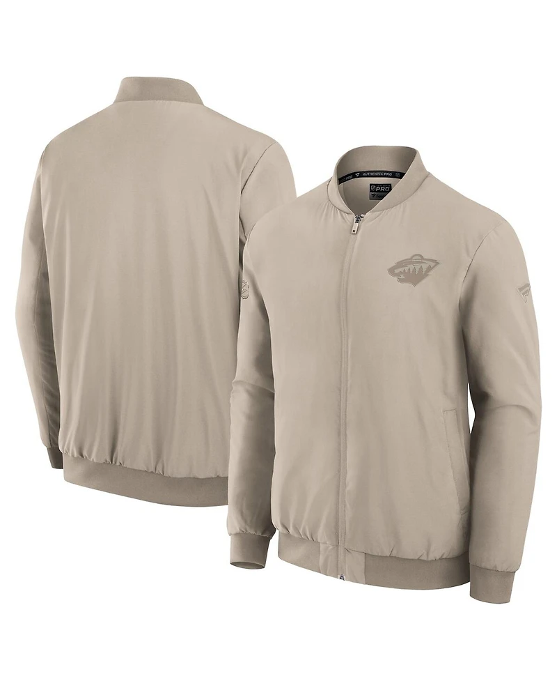 Fanatics Men's Tan Minnesota Wild Authentic Pro Road Lightweight Full-Zip Bomber Jacket