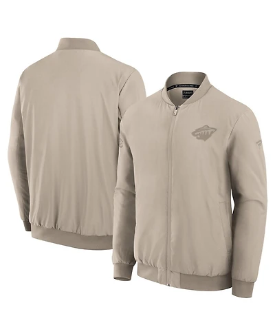 Fanatics Men's Tan Minnesota Wild Authentic Pro Road Lightweight Full-Zip Bomber Jacket