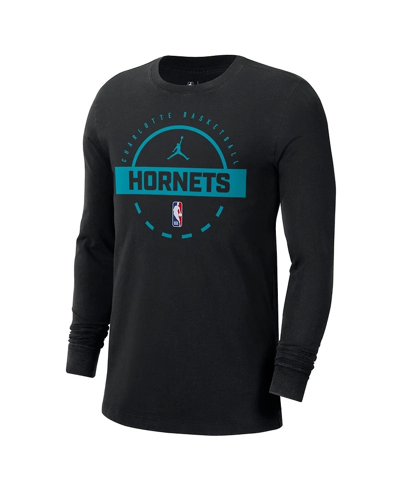 Jordan Men's Black Charlotte Hornets Authentic Long Sleeve Practice T-Shirt