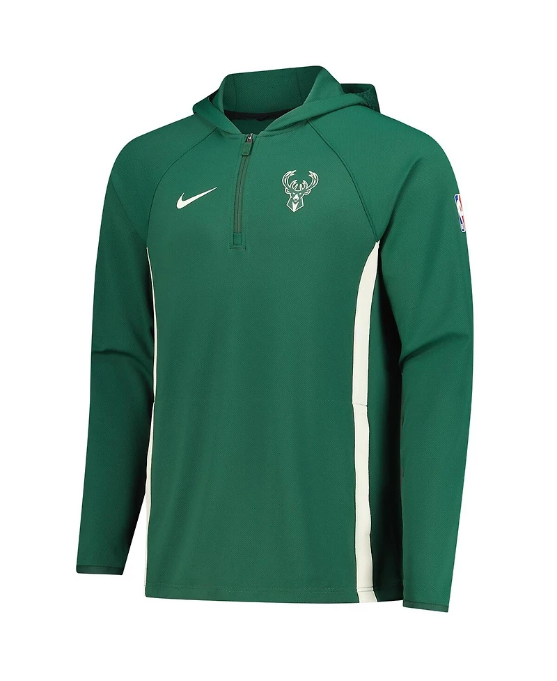 Nike Men's Hunter Green Milwaukee Bucks Authentic On Court Zone Quarter-Zip Dri-fit Hoodie Jacket