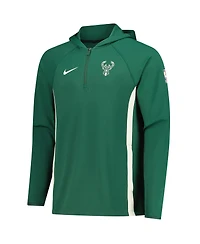 Nike Men's Hunter Green Milwaukee Bucks Authentic On Court Zone Quarter-Zip Dri-fit Hoodie Jacket