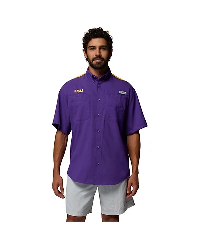 Columbia Men's Purple Lsu Tigers Tamiami Color Block Omni-Shade Button-Down Shirt
