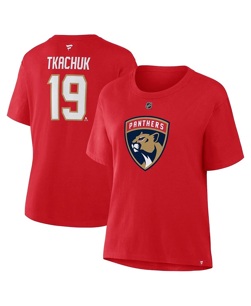 Fanatics Women's Matthew Tkachuk Red Florida Panthers Authentic Stack Name Number T-Shirt