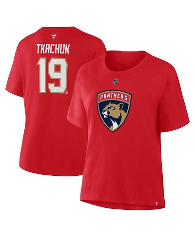 Fanatics Women's Matthew Tkachuk Red Florida Panthers Authentic Stack Name Number T-Shirt