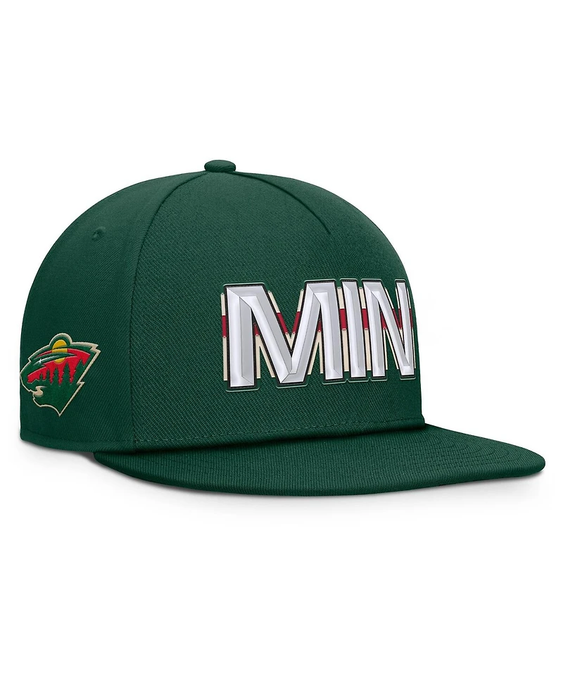 Fanatics Men's Green Minnesota Wild Authentic Pro Rink Team Code Snapback Hat